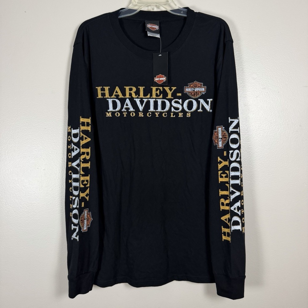 NWT HARLEY DAVIDSON Men Sz L Black Long Sleeve Crew Neck Motorcycles SHIRT Aruba